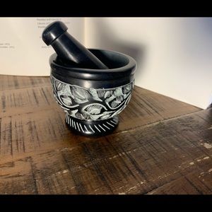 MORTAR AND PESTLE CARVED HERB GRINDER- 2.5”D, 2.5”H